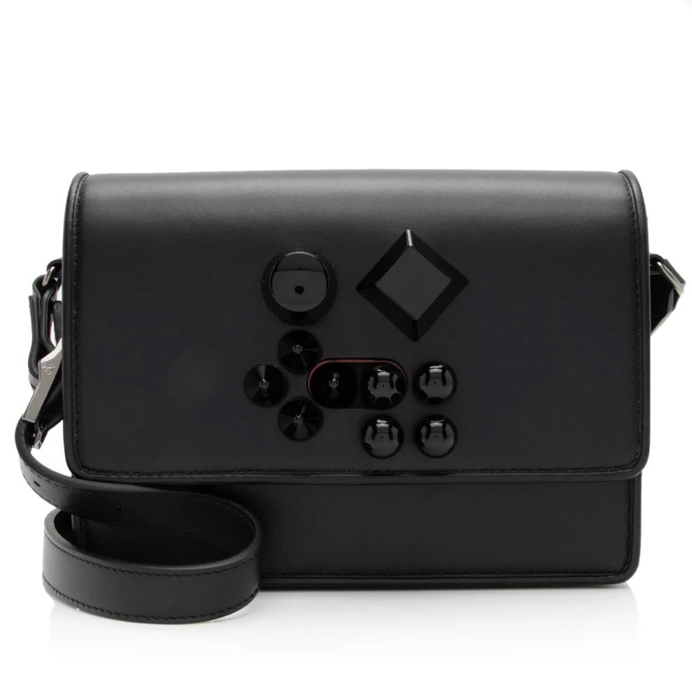 Christian Louboutin Leather Carasky Shoulder Bag Studs Black NWT